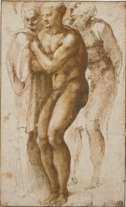 Michelangelo Buonarroti, studio di nudo a inchiostro
